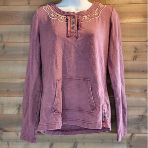 prAna Light Burgundy Henley Embroidered Hoodie